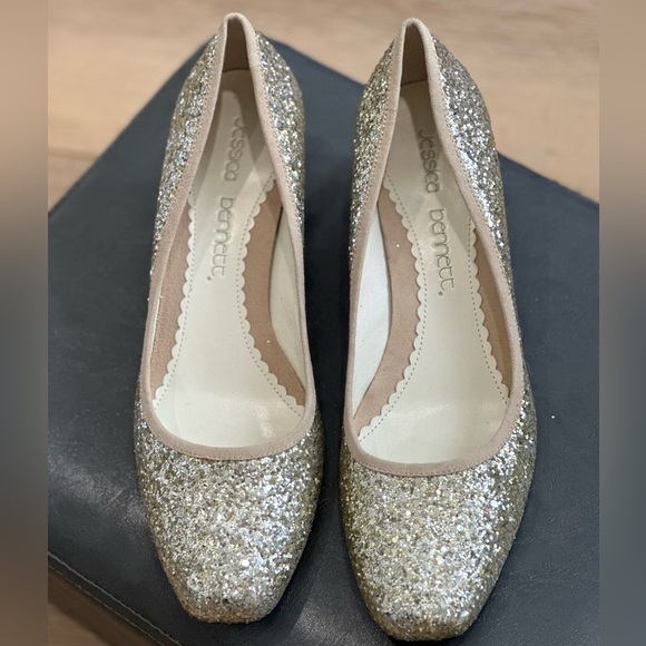 Vintage Jessica Bennett Silver Sparkly Heels Size 9 Square Toe Glam Y2K Party - Picture 1 of 9